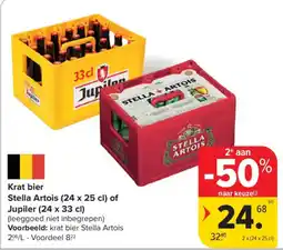Carrefour Market Krat bier Stella Artois of Jupiler aanbieding