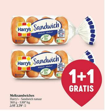 Delhaize Melksandwiches Harry's Sandwich Natuur aanbieding