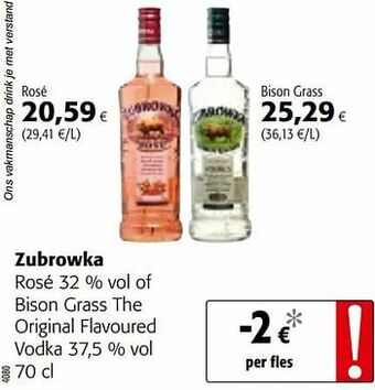 Colruyt Zubrowka rosé of bison grass the original flavoured vodka aanbieding