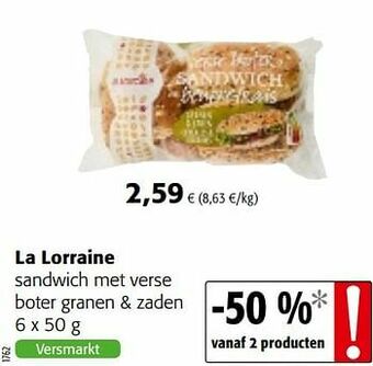 La lorraine sandwich met verse boter granen + zaden