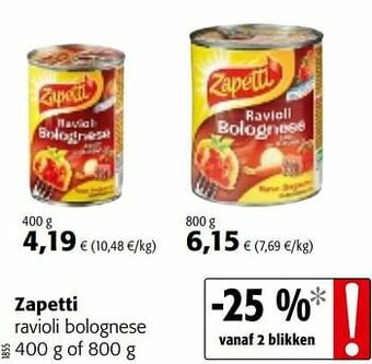 Colruyt Zapetti ravioli bolognese aanbieding