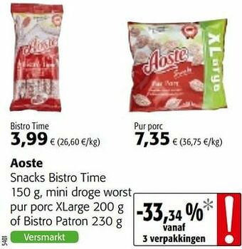 Colruyt Aoste snacks bistro time mini droge worst pur porc xlarge of bistro patron aanbieding