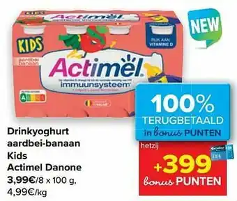 Carrefour Drinkyoghurt aardbei-banaan kids actimel danone aanbieding