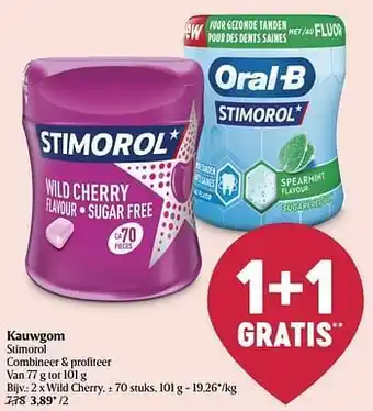 Delhaize Kauwgom stimorol wild cherry aanbieding