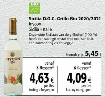 Sicilia d.o.c. grillo bio 2020-2021 inycon sicilia - italië