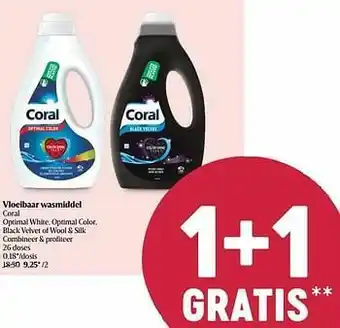 Delhaize Vloeibaar wasmiddel coral optimal white optimal color black velvet of wool + silk aanbieding