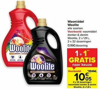Carrefour Wasmiddel donker + denim woolite aanbieding