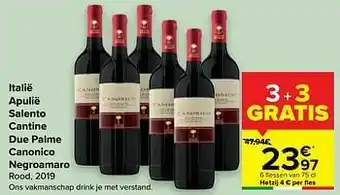 Carrefour Italië apulië salento cantine due palme canonico negroamaro rood aanbieding