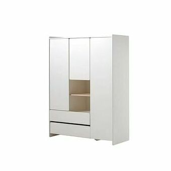 Leen Bakker Vipack kleerkast Kiddy 3 deuren en 2 lades - wit - 138x190x54 cm - Leen Bakker aanbieding