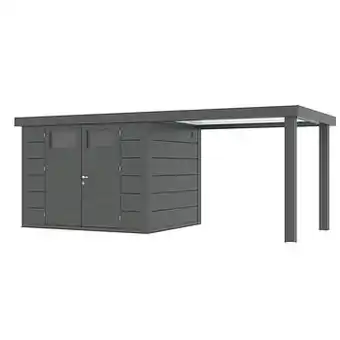 Makro Stalen tuinhuis Eleganto 270 x 240 cm dubbele deur met open extensie rechts 280 cm aanbieding