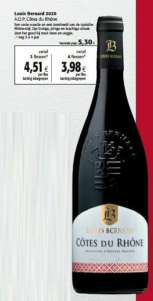 Colruyt Louis bernard 2020 a.o.p. côtes du rhône aanbieding