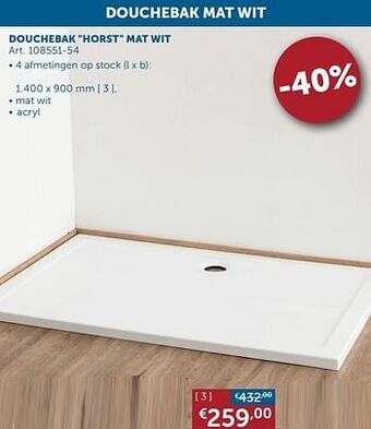 Douchebak horst mat wit 1400 x 900 cm