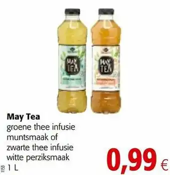 Colruyt May tea groene thee infusie muntsmaak of zwarte thee infusie witte perziksmaak aanbieding