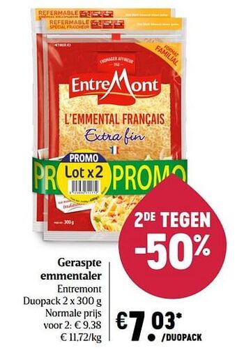 Delhaize Geraspte emmentaler entremont aanbieding