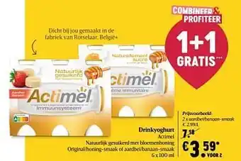 Delhaize Drinkyoghurt actimel aardbei-banaan-smaak aanbieding