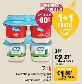 Delhaize Halfvolle gesuikerde yoghurt inex aanbieding