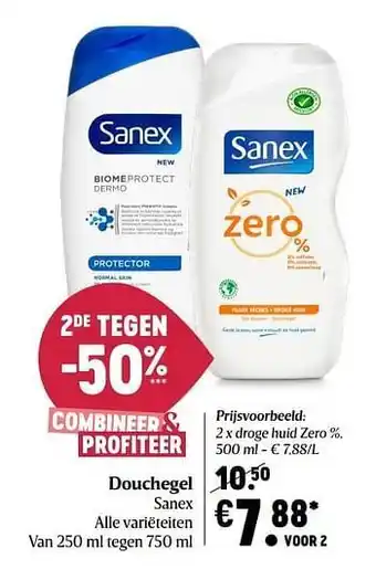 Delhaize Douchegel sanex droge huid zero aanbieding