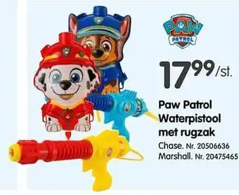 Paw patrol waterpistool met rugzak chase