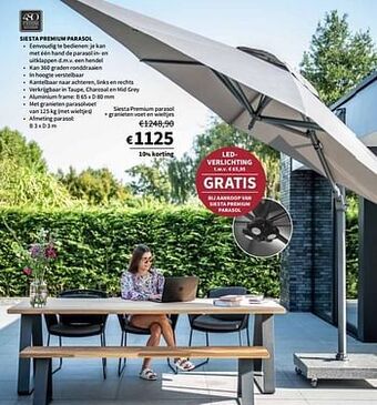 Siesta premium parasol + granieten voet en wieltjes