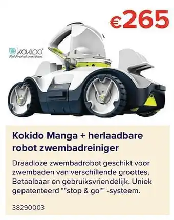 Euroshop Kokido manga+, herlaadbare robot zwembadreiniger aanbieding