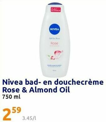 Action Nivea bad- en douchecrème rose + almond oil aanbieding
