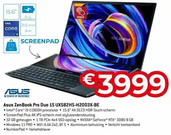 Exellent Asus ZenBook Pro Duo 15 UX582HS-H2003X-BE aanbieding