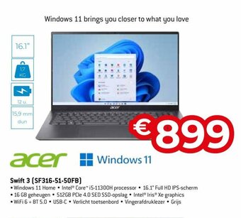 Exellent Acer Swift 3 (SF316-51-50FB) aanbieding