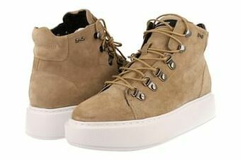 Berca Shoes Nathan Sport Bottine Dames Volledig Leder Trend Sneaker High Trend Bergsluiting - Taupe aanbieding