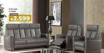 Euroshop 3-zit vast in leder aanbieding