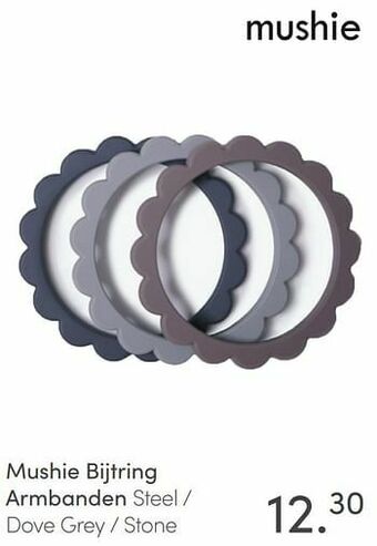 Baby & Tiener Mushie bijtring armbanden steel - dove grey - stone aanbieding