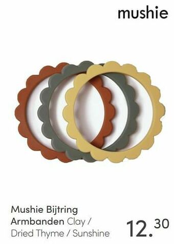 Baby & Tiener Mushie bijtring armbanden clay - dried thyme - sunshine aanbieding