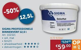 Zelfbouwmarkt Sigma professionele binnenverf 12,5 L aanbieding