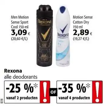 Colruyt Rexona Motion Sense Cotton Dry 150 ml aanbieding