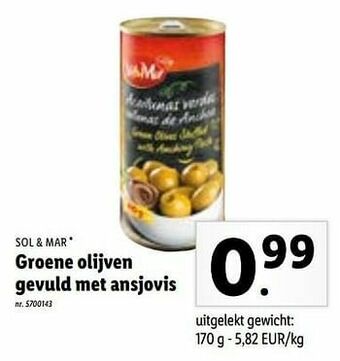 Lidl Groene olijven gevuld met ansjovis aanbieding