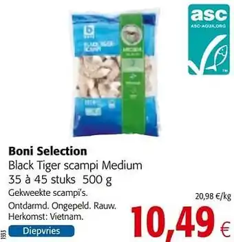 Colruyt Boni selection black tiger scampi medium 500 g aanbieding