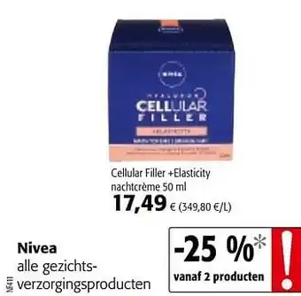 Colruyt Nivea Cellular Filler + Elasticity nachtcreme 50 ml aanbieding