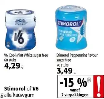 Colruyt Stimorol of v6 Cool Mint White Sugar Free 60 stuks aanbieding
