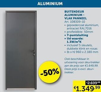 Zelfbouwmarkt Buitendeur aluminium - vlak panneel aanbieding
