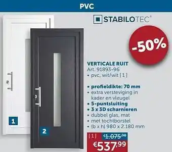 Zelfbouwmarkt Buitendeur verticale ruit pvc, wit-wit aanbieding