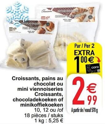 Croissants, pains au chocolat ou mini viennoiseries croissants, chocoladekoeken of minikoffiekoeken