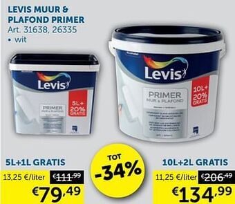 Zelfbouwmarkt Levis muur + plafond primer aanbieding
