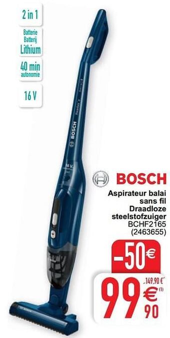 Cora Bosch aspirateur balai sans fil draadloze steelstofzuiger bchf2165 aanbieding