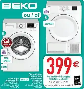 Cora Beko sèche-linge à condensation condensatie droogkast dc7230bx aanbieding