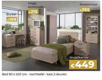 Euroshop Bureel, Hoge Kommode, Boekenkast Jeugdkamer aanbieding