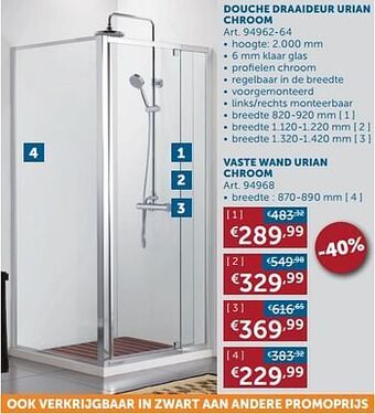 Douche draaideur urian chroom