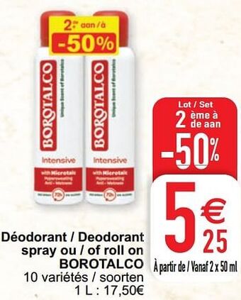 Cora Déodorant - deodorant spray ou - of roll on borotalco aanbieding