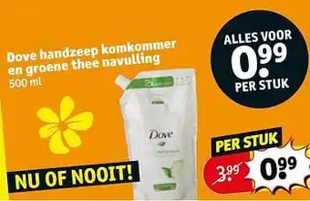 Kruidvat Dove handzeep komkommer en groene thee navulling aanbieding