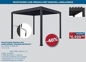 Zelfbouwmarkt Vrijstaande pergola met lamellendak solimar antraciet aanbieding
