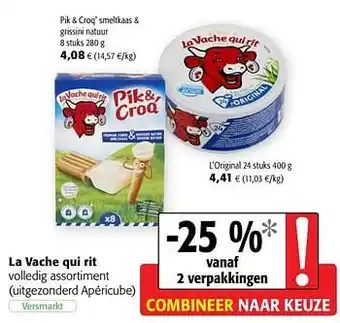 Colruyt La vache qui rit Pik & Croq' smeltkaas & grissini natuur 280 g aanbieding