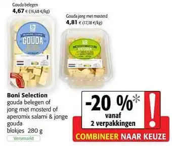 Colruyt Boni selection gouda belegen of jong met mosterd of aperomix salami + jonge gouda aanbieding
